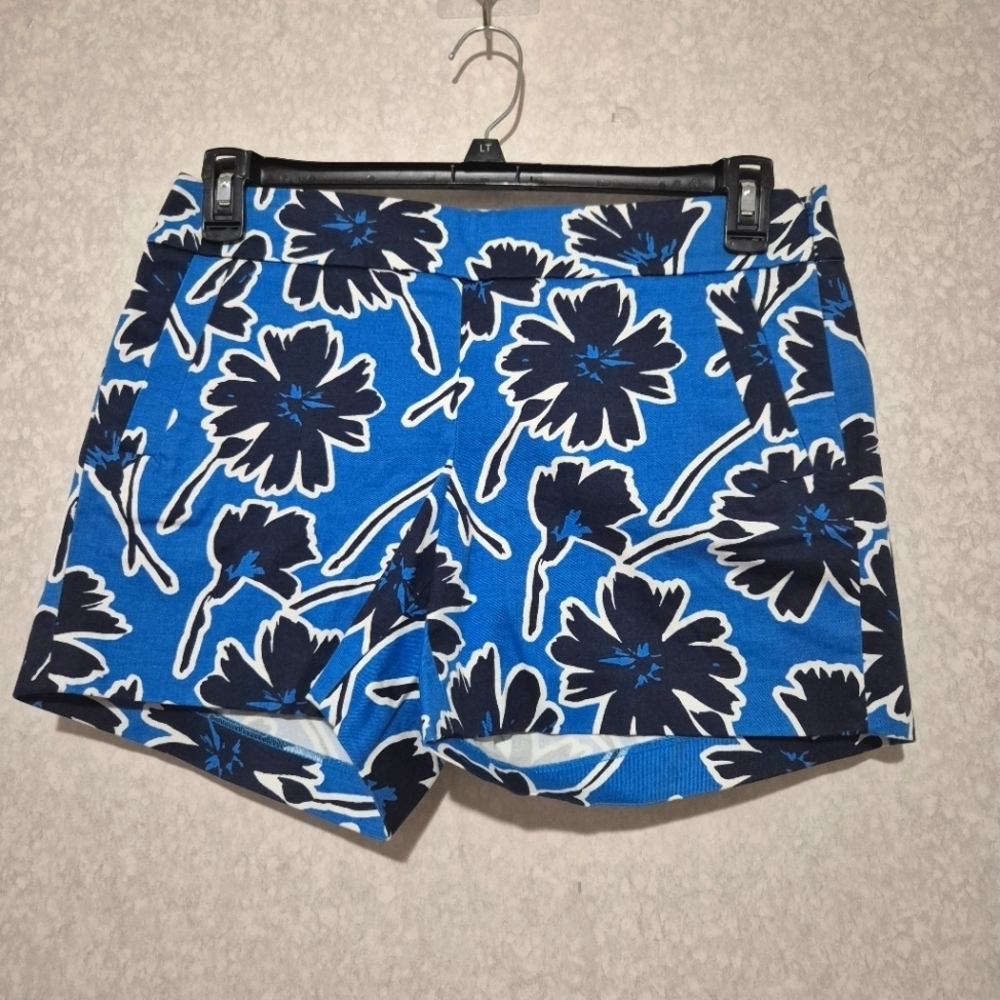 NWT...J. Crew High Waist Blue and Black Floral Shorts..SIZE:6